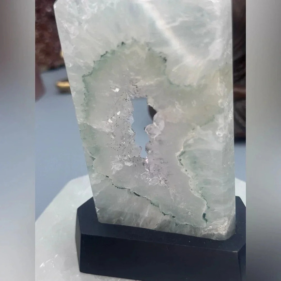 Druzy Quartz with Prasiolite and Anatase Inclusions Tower with Stand - Picture 4 of 5